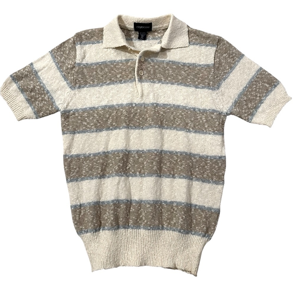 Vintage Claybrooke‎ Polo Shirt Men’s L 80s Retro Striped Knit Short Sleeve